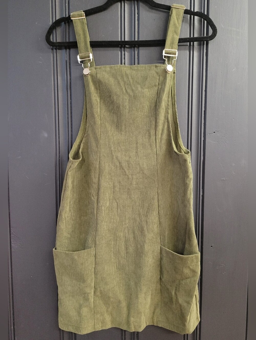 Olive Green Corduroy Pinafore Dress
